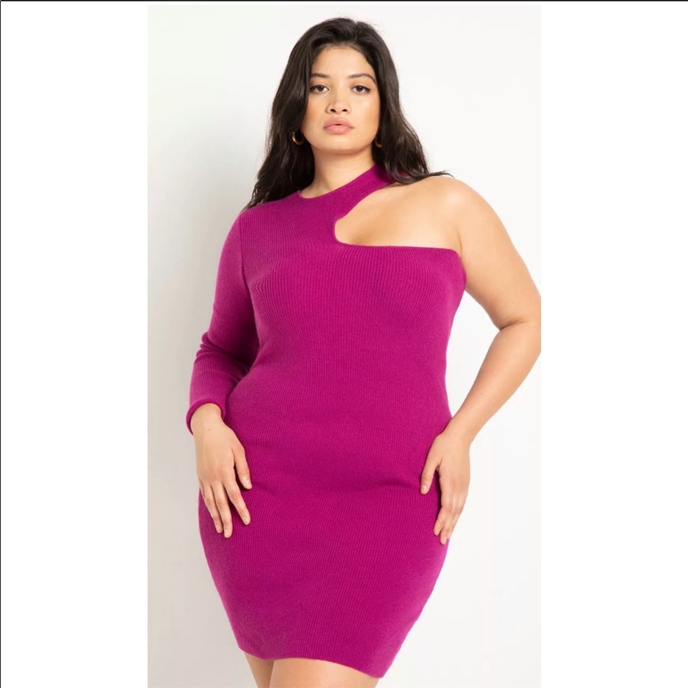 Eloquii Pink One Sleeve Sweater Dress - Plus Size